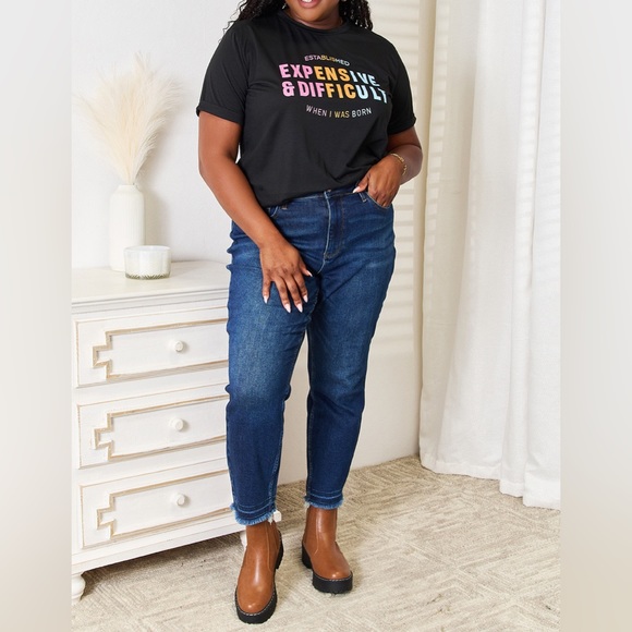 NEW Simply Love Black Expensive and Difficult Graphic Tee T-Shirt - Picture 5 of 9